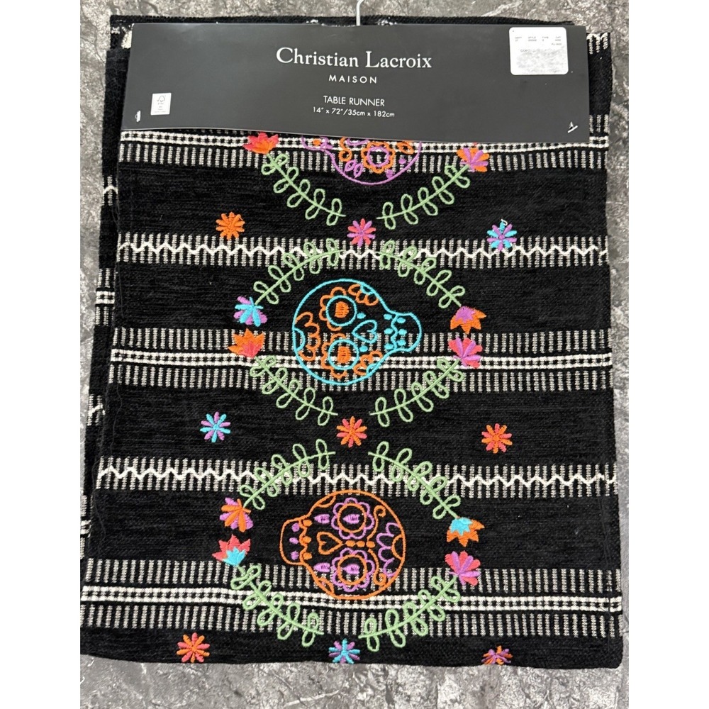Christian Lacroix Maison Embroidered Sugar Skull Floral Table Runner 14"X 72"